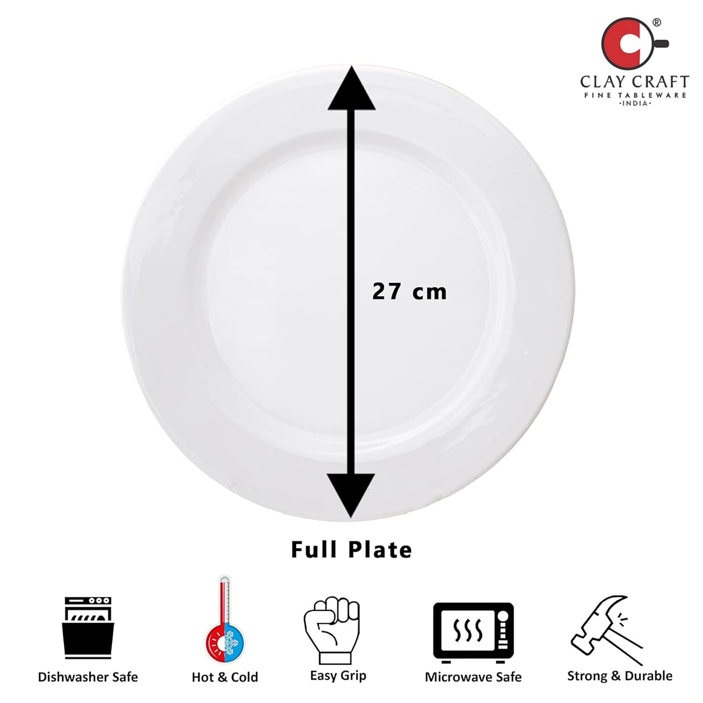 Clay Craft Fine Ceramic Dinner Set Georgian (White - 18 Pieces), for Family of 6, Dinner Set Ceramic, Crockery Set, Dining Set for Dinner, Microwave Safe Plates and Bowls Set, Crockery Set for Gift