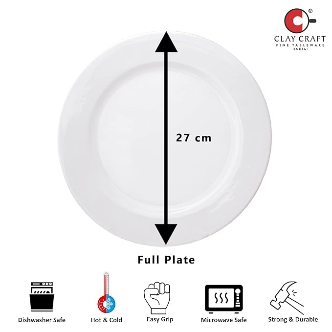 Clay Craft  Ceramic Dinner Set  Georgian White - 18 Pieces (Dinner Set 18 Pieces), For Family of 4