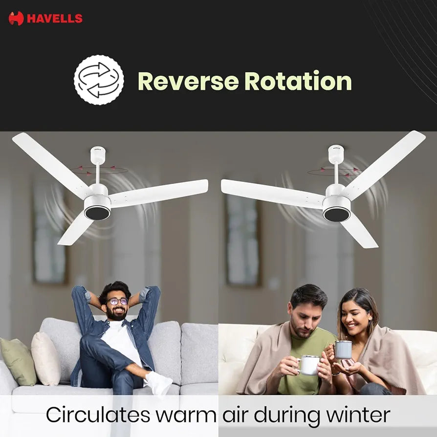 Havells FAB BLDC PRO Ceiling Fan 1200mm, 380 RPM, Savings upto 65%, Reverse Rotation, 4 Modes , Low Wattage 30W, Low Noise, Air Flow:225 CMM, 3 Year Warranty, Elegant White