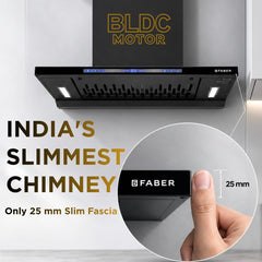 Faber SLIMX 60cm 1500m³/hr BLDC Autoclean Filterless T-Shape Chimney||Built In Oil Collector|Touch & Gesture Control|12Y
