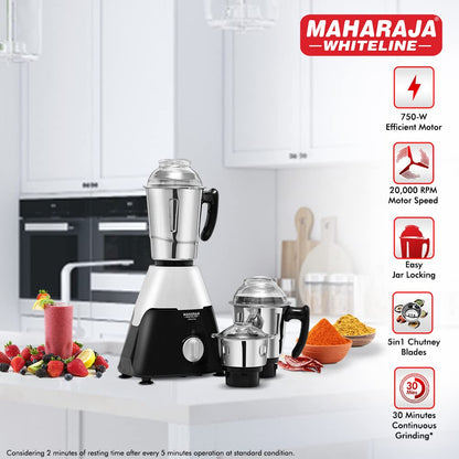 Maharaja Whiteline Infinimax DLX Mixer Grinder, 750W (Black & Grey) (MX-224)