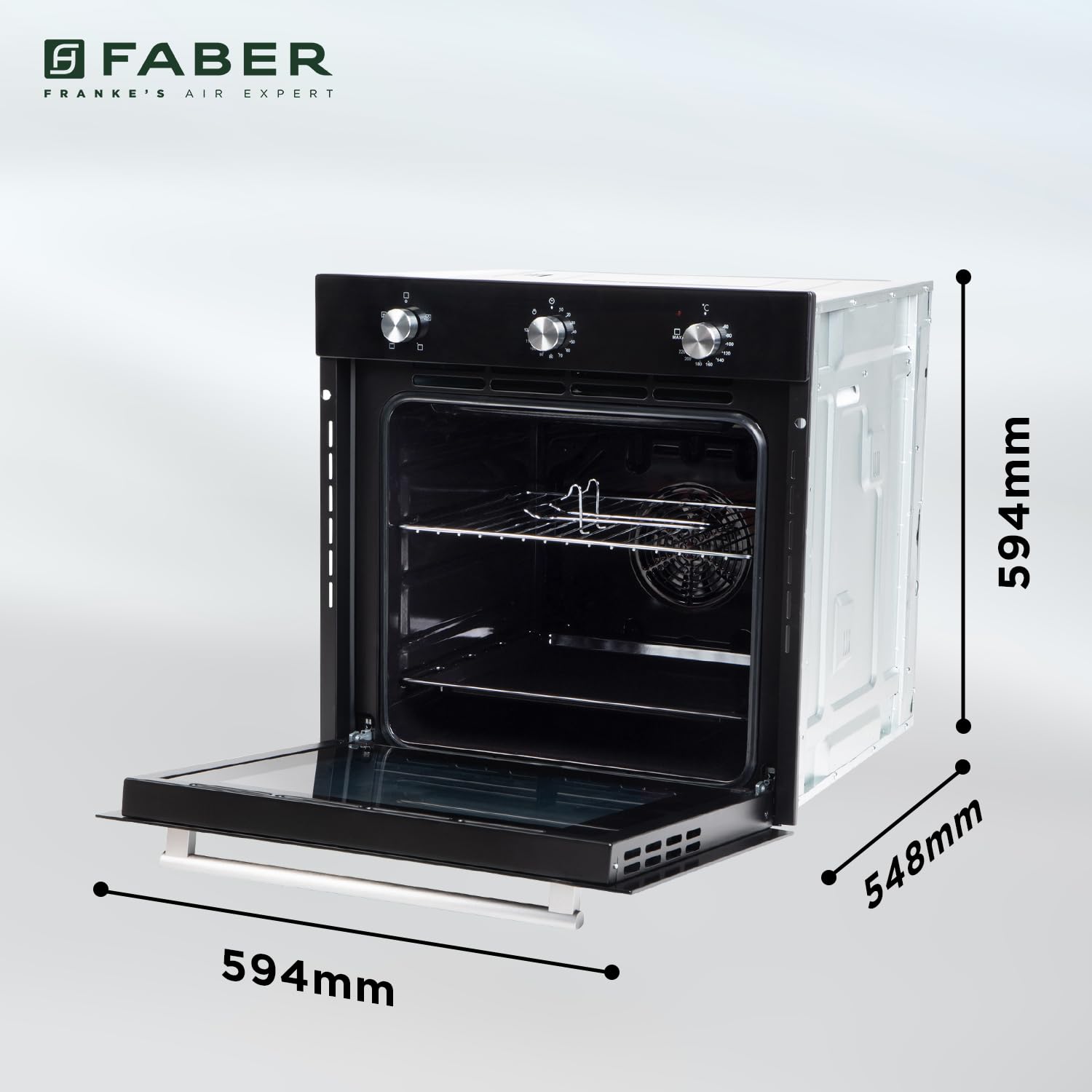 Faber 80L Built-In Black Finish Oven || Push/Pull Knob Control with Digital Display || 4 Cooking Functions with Grill Rack, Universal Pan|| FBIO 80L 4F BK with 1 Yr Comprehensive Warranty