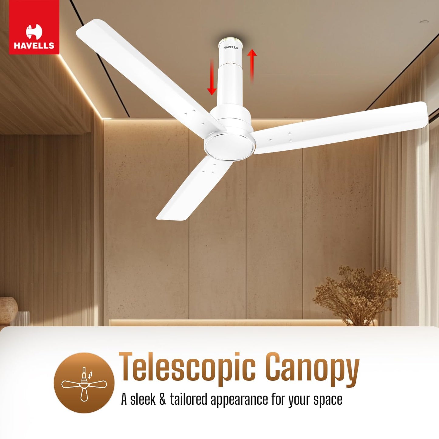 Havells 1200mm Elio BLDC Ceiling Fan | Remote Controlled, High Air Delivery Fan | 5 Star Rated, Upto 60% Energy Saving, 2+1* Year Warranty | (Pack of 1, Elegant White)