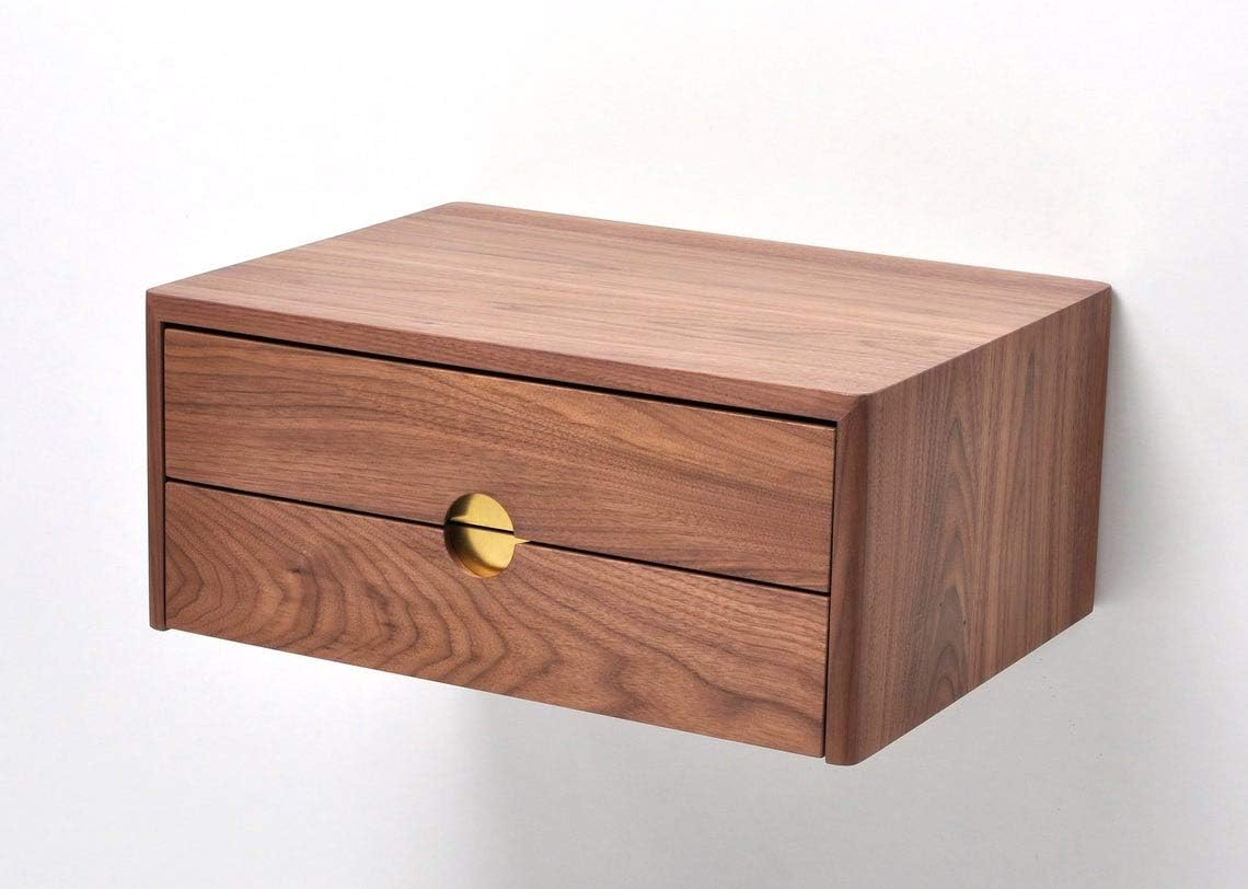 Elegant Floating Nightstand with Double Drawer – Sheesham Wood, Walnut Finish – Space-Saving Wall-Mounted Bedsi