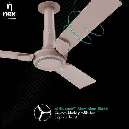NNEX by BAJAJ Glyde A60 1200 MM | BEE 2 Star Rated Premium Ceiling Fan | 20% Higher Air Thrust* | Airfluence™ Al Blades | Adjustable Downrod | 2-Yr Warranty 【Blush】