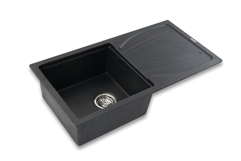 Faber Verona Ingranite34"X17"Single Bowl Sink with Drainboard|Includes Plumbing Waste Kit|25 Years Warranty|Silent,Scrat