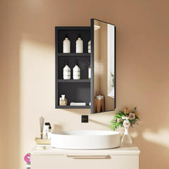 Plantex Bathroom Cabinet with Mirror/Aluminium Framed Bathroom Cabinet Storage/Mirror Cabinet for Bathroom Wall/Bathroom Organiser Cabinet (12x18 Inch, Black)-5