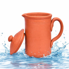 Our Earthen Water Pot with Glass & Bottom Tray Water jug mud Pot 1500 Clay jug 1500 ML
