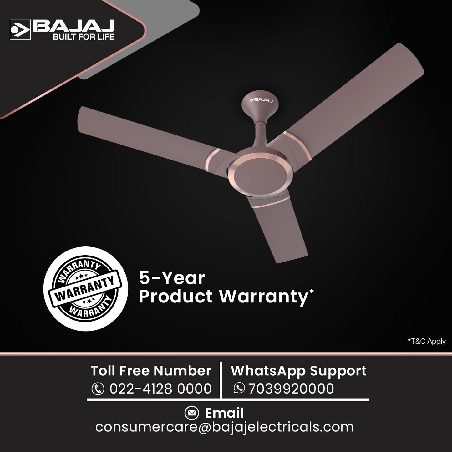 Bajaj Stylo 12S2 1200MM Ceiling Fans for Home | BEE-2 Star Rated Energy Efficient | SUPER 5TUFF TECHNOLOGY™ | SumoTuff Blades | High Air Delivery & High Speed | 5-Yr Warranty 【Dark Walnut】