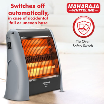 Maharaja Whiteline Quato 800 Watts Quartz Heater | 2 Heat Setting | Easy to Carry | Shock Proof Body (Grey)