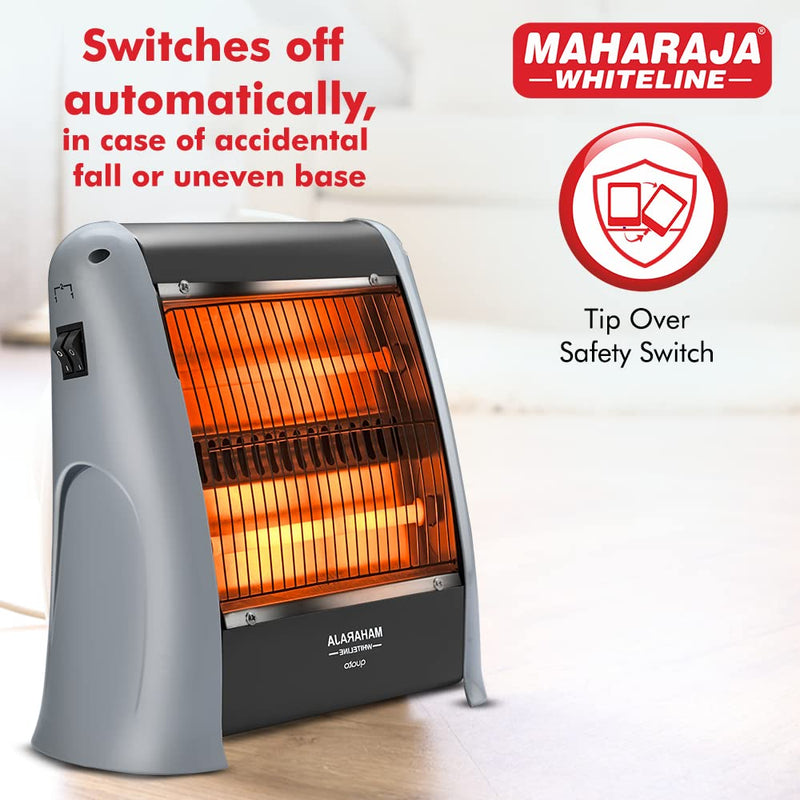 Maharaja Whiteline Quato 800 Watts Quartz Heater | 2 Heat Setting | Easy to Carry | Shock Proof Body (Grey)