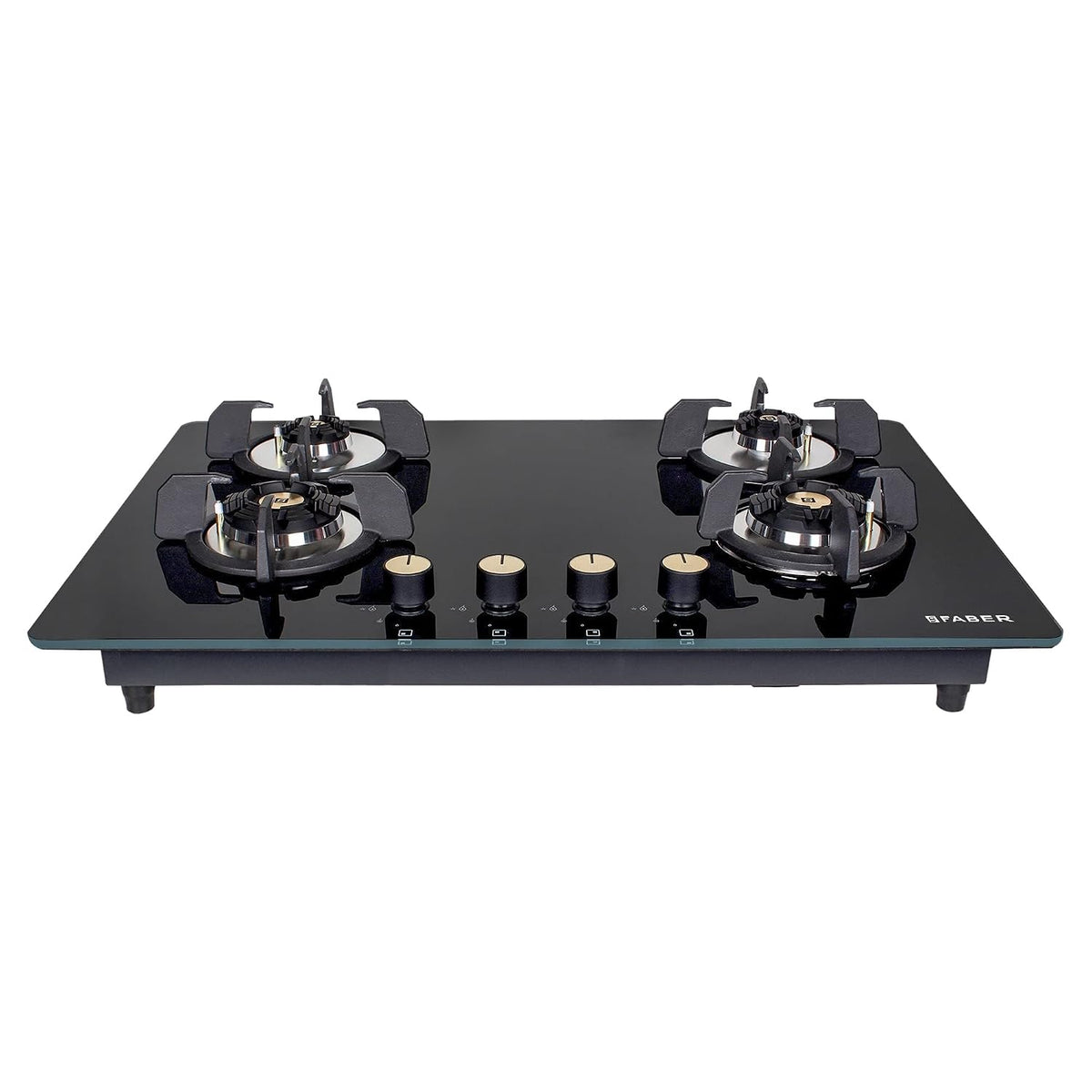 Faber Hob/Hobtop 4 Brass Burner Auto Electric Ignition Glass Top (Maxus HT784 CRS BR CI AI) Black, Glass and Mild Steel