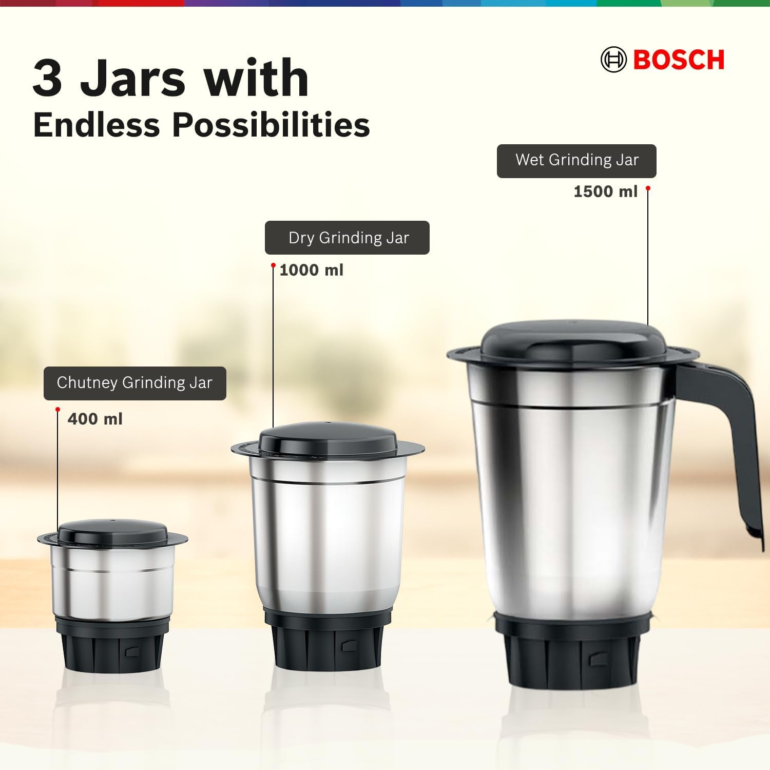 BOSCH TrueMixx 750 W Mixer Grinder, 750W 3 Jar Green MG4413C4GI