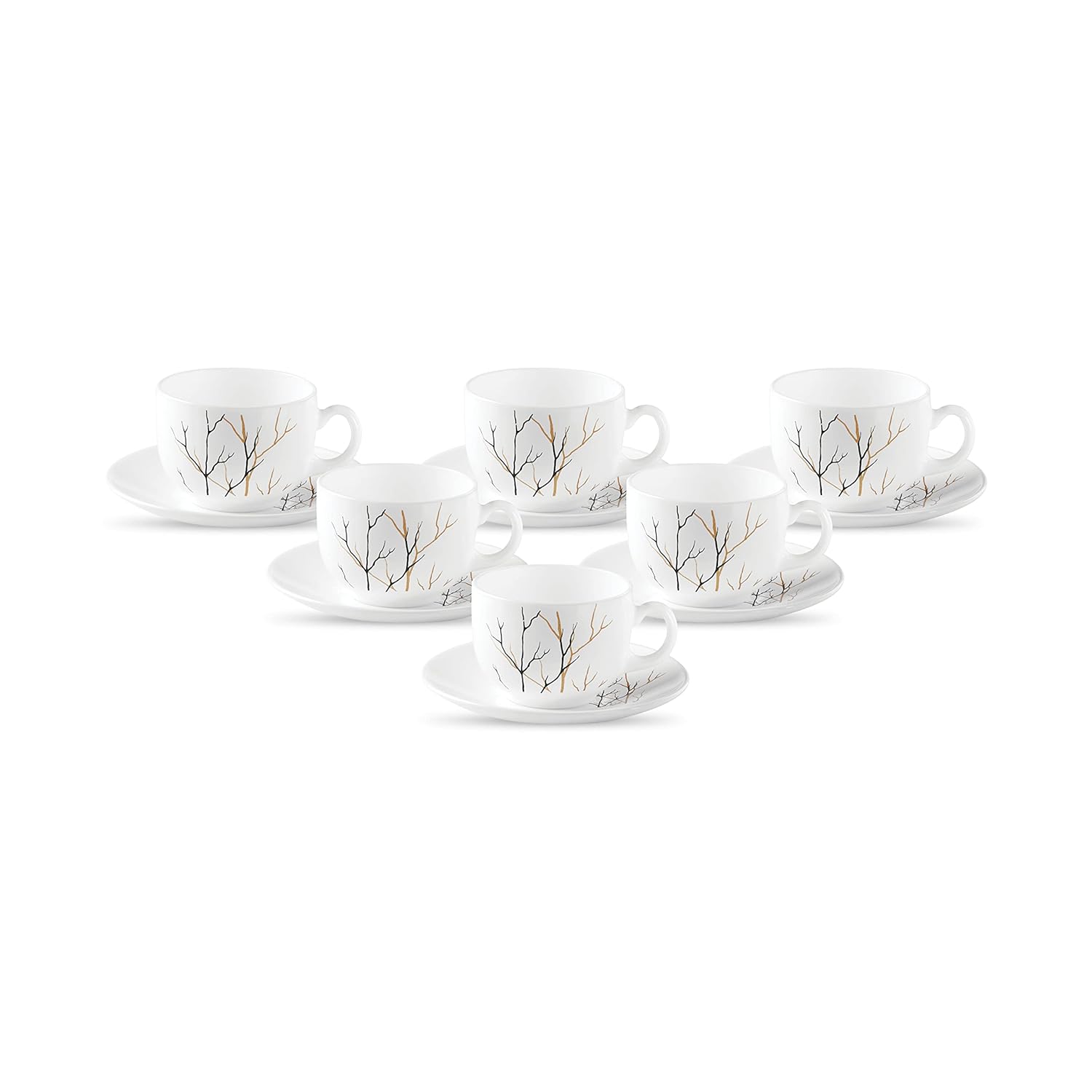 La Opala Diva, Opal Glass Crockery | Cup & Saucer Iris Regular, Set of 12 | Golden Fall, 160 ml | for Tea & Coffee | Microwave Safe | 100% Vegetarian | Extra Strong | Super Light | Super White