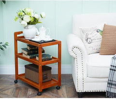 3-Tier Solid Wood Rolling Bar Cart Wine Serving Cart, Wheels,Utility Cart, Kitchen Storage Cart, Seasoning Rack