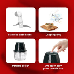 Pigeon Zoom Electric Chopper 350 ml, Portable with 3 Stainless Steel Blades for Effortlessly Chopping Vegetables and Fru