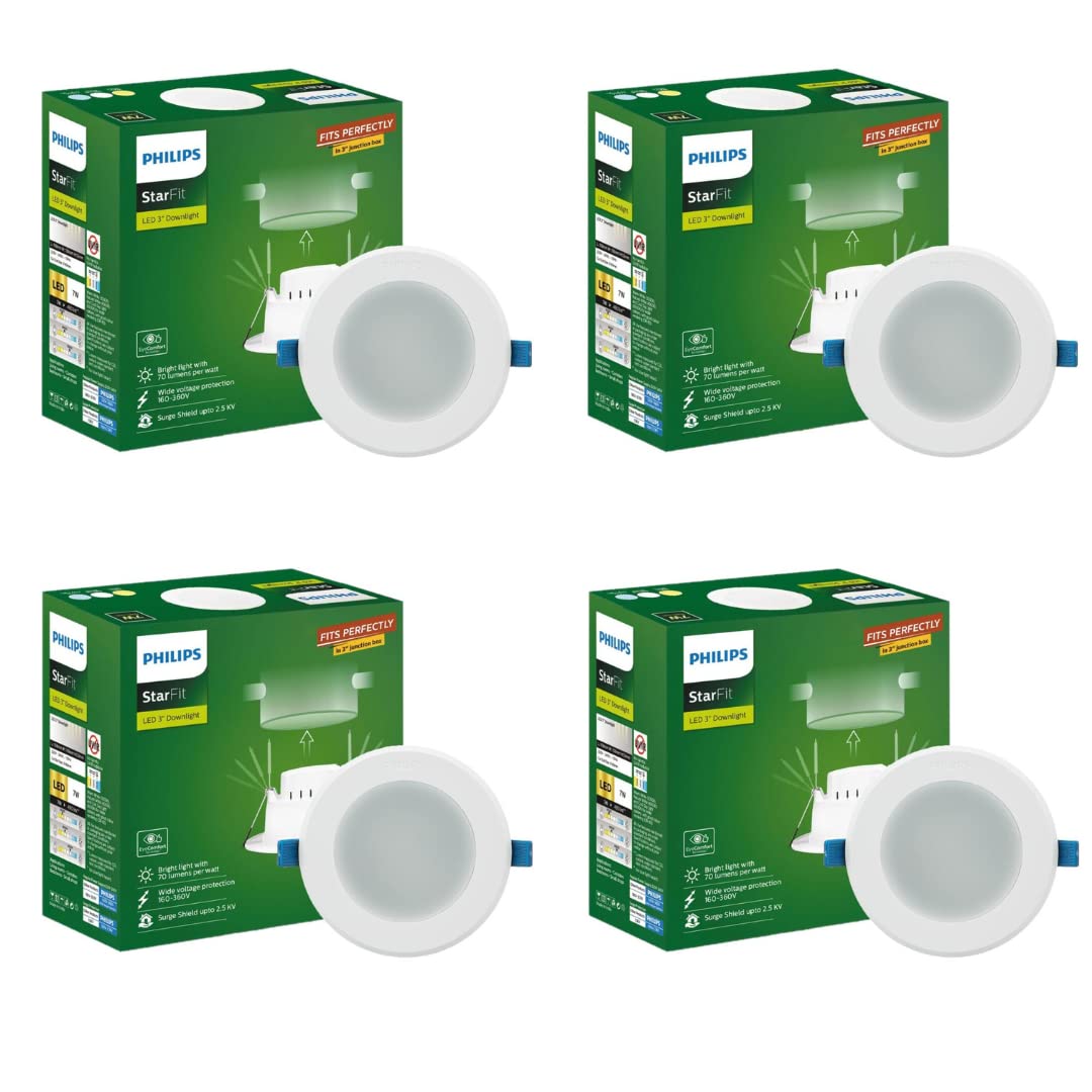 Philips Starfit 7 watt Concealed JB LED downlighter for Ceiling with 3 inch Cut-Out (Natural White, Pack of 4)