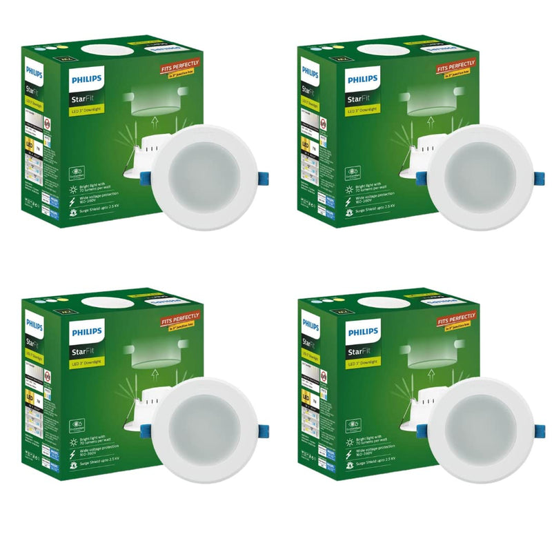 Philips Starfit 7 watt Concealed JB LED downlighter for Ceiling with 3 inch Cut-Out (Natural White, Pack of 4)
