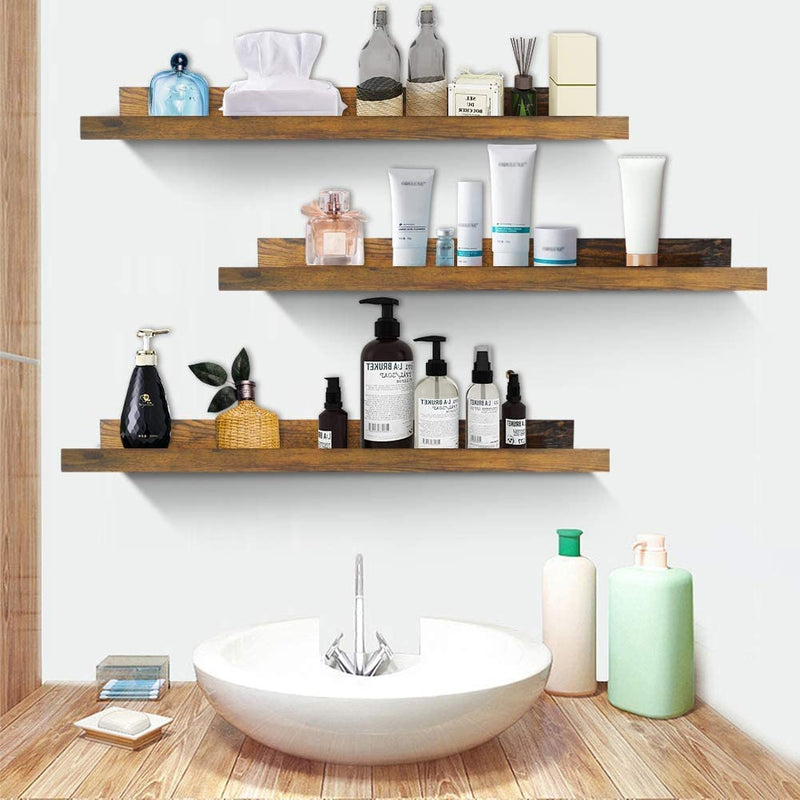 24 Inch Floating Shelves Wall Mounted Set of 3, Rustic Large Wall Shelves Picture Ledge Shelf for Bedroom | Liv