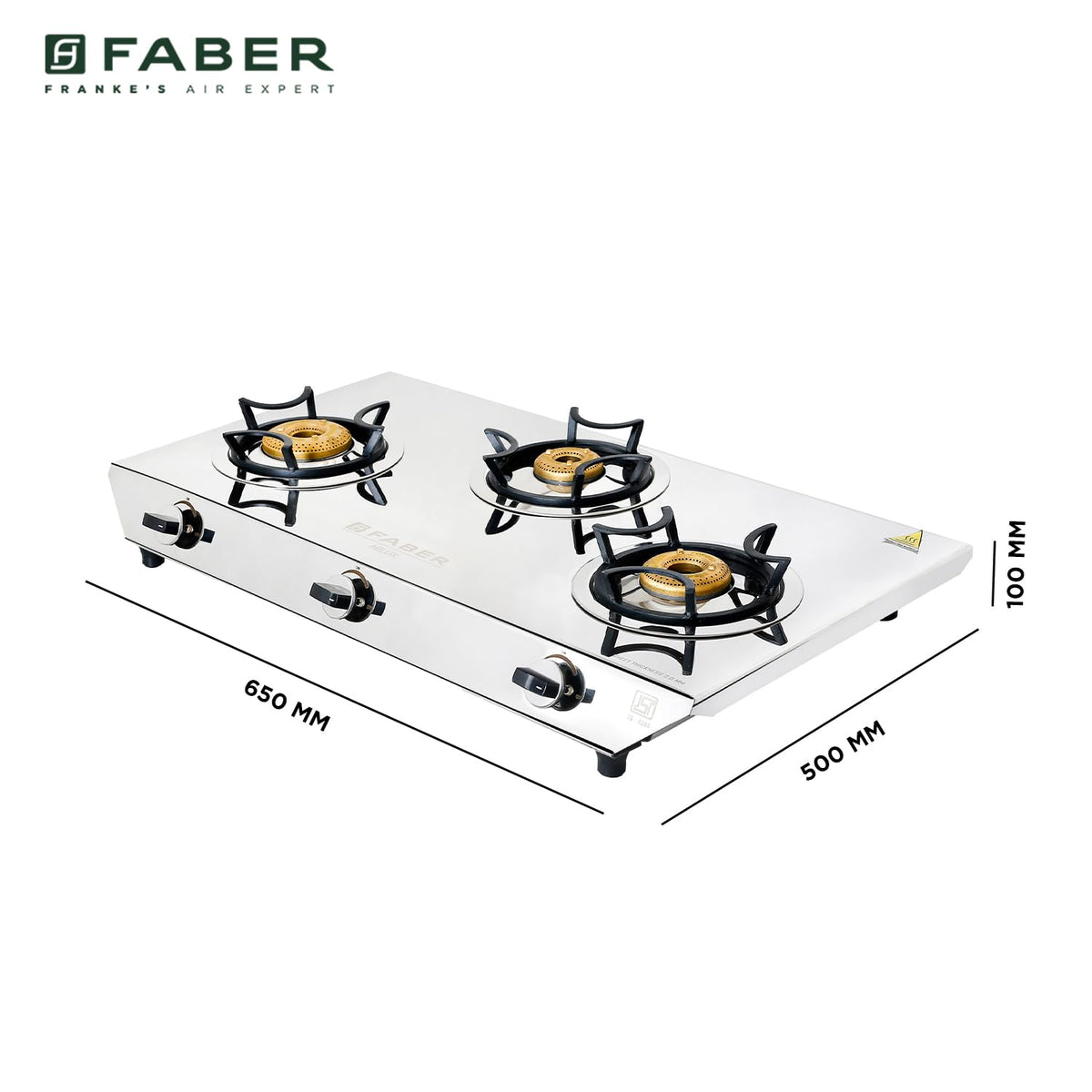 Faber Hilux 3 Burner SS Gas Stove | 1 Jumbo + 1 Medium + 1 Small | Anti-Skid Legs | Drip Tray | 360° Nozzle | Nylon Knob