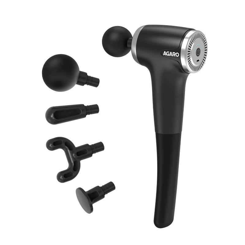 AGARO Regency Gun Massager, 4 Heads, 13 Speed, Rechargeable, Handheld, Percussion Muscle Massager for Full Body Pain Relief, Muscle Relaxation of Neck, Shoulder, Back, Foot for Men & Women, Black