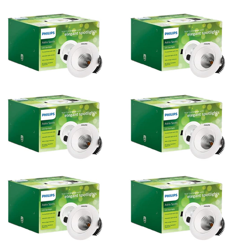 Philips 3W Astra Spot Tilt Natural White Recessed Ceiling Lamp (Pack of 6)