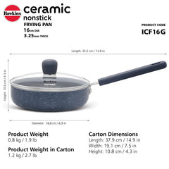 Hawkins Ceramic Nonstick Fry Pan, 16 cm Diameter, Induction Fry Pan with Glass Lid, Granite Omlette Egg Pan, (ICF16G)