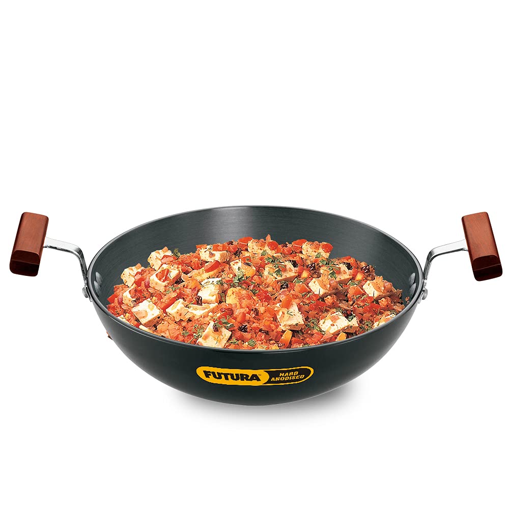 Hawkins Futura Hard Anodised Deep-Fry Pan 1.5 L, 22 cm, 3.25 mm (Kadhai) with SS lid