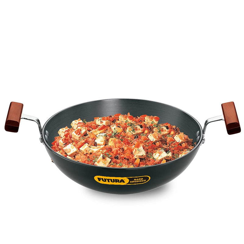Hawkins Futura Hard Anodised Deep-Fry Pan 1.5 L, 22 cm, 3.25 mm (Kadhai) with SS lid