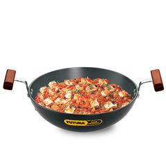 Hawkins Futura 2.5 Litre Fish Fry Kadhai, Hard Anodised Deep Fry Pan with Glass Lid, Round Bottom Kadai, Black (AFFK25G)