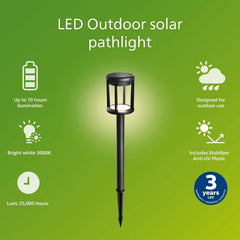 Philips Reina 3000K 50lm Solar Powered LED Outdoor Lights Black