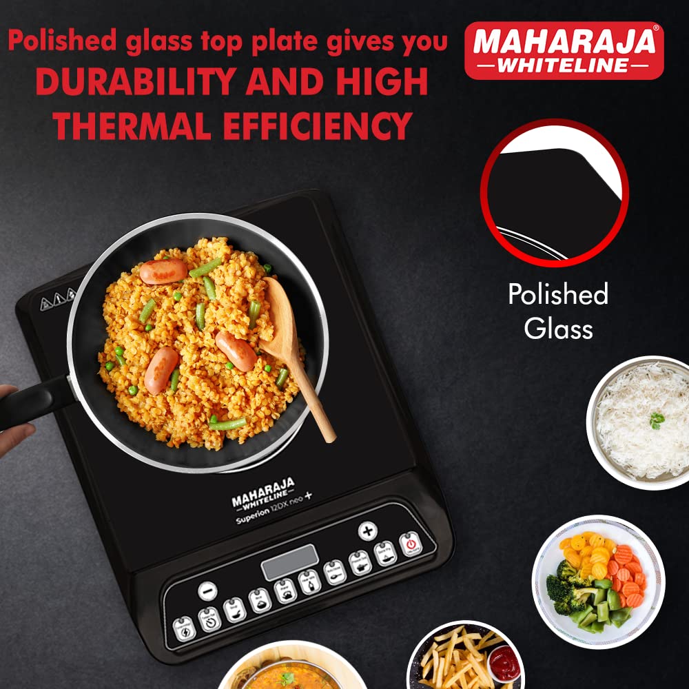 Maharaja Whiteline Superion 12DX Neo Plus Induction Stove with Pan Sensor Technology with 7 Preset Indian Menus - Black, 1200W