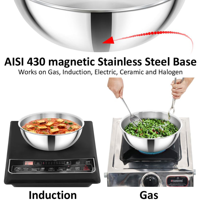 Hawkins 2.5 Litre Metro Kadhai, Triply Stainless Steel Induction Tasla, Silver (SSTA25)
