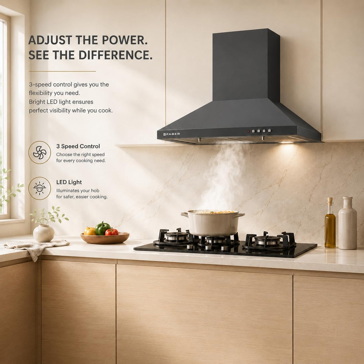 Faber SION 60 cm 900 m³/hr Wall Mounted Kitchen Chimney | Baffle Filter | Push Button | LED Lights | 1 Year Comprehensiv