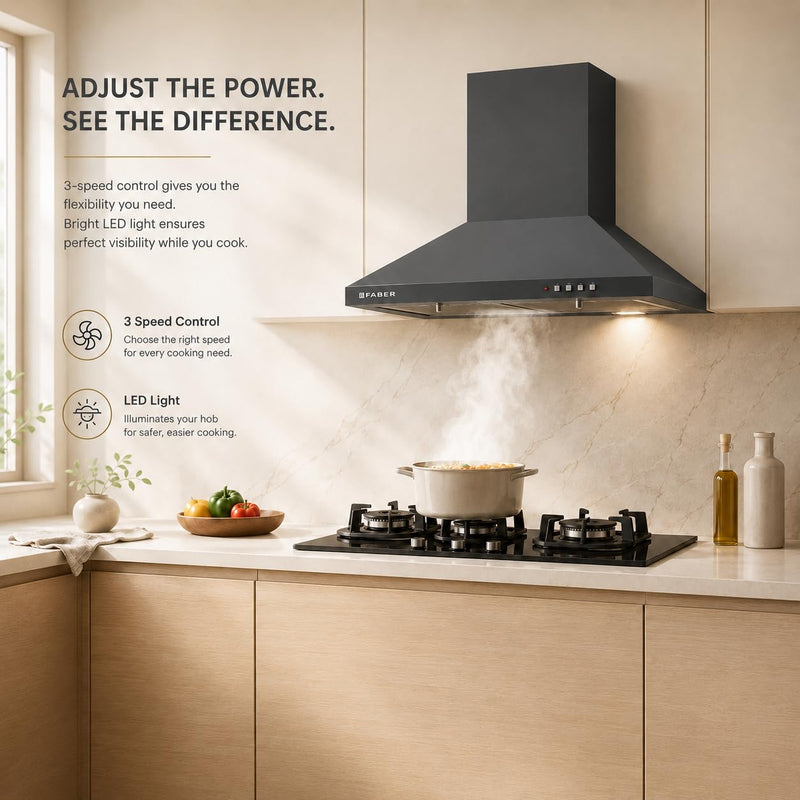 Faber SION 60 cm 900 m³/hr Wall Mounted Kitchen Chimney | Baffle Filter | Push Button | LED Lights | 1 Year Comprehensiv