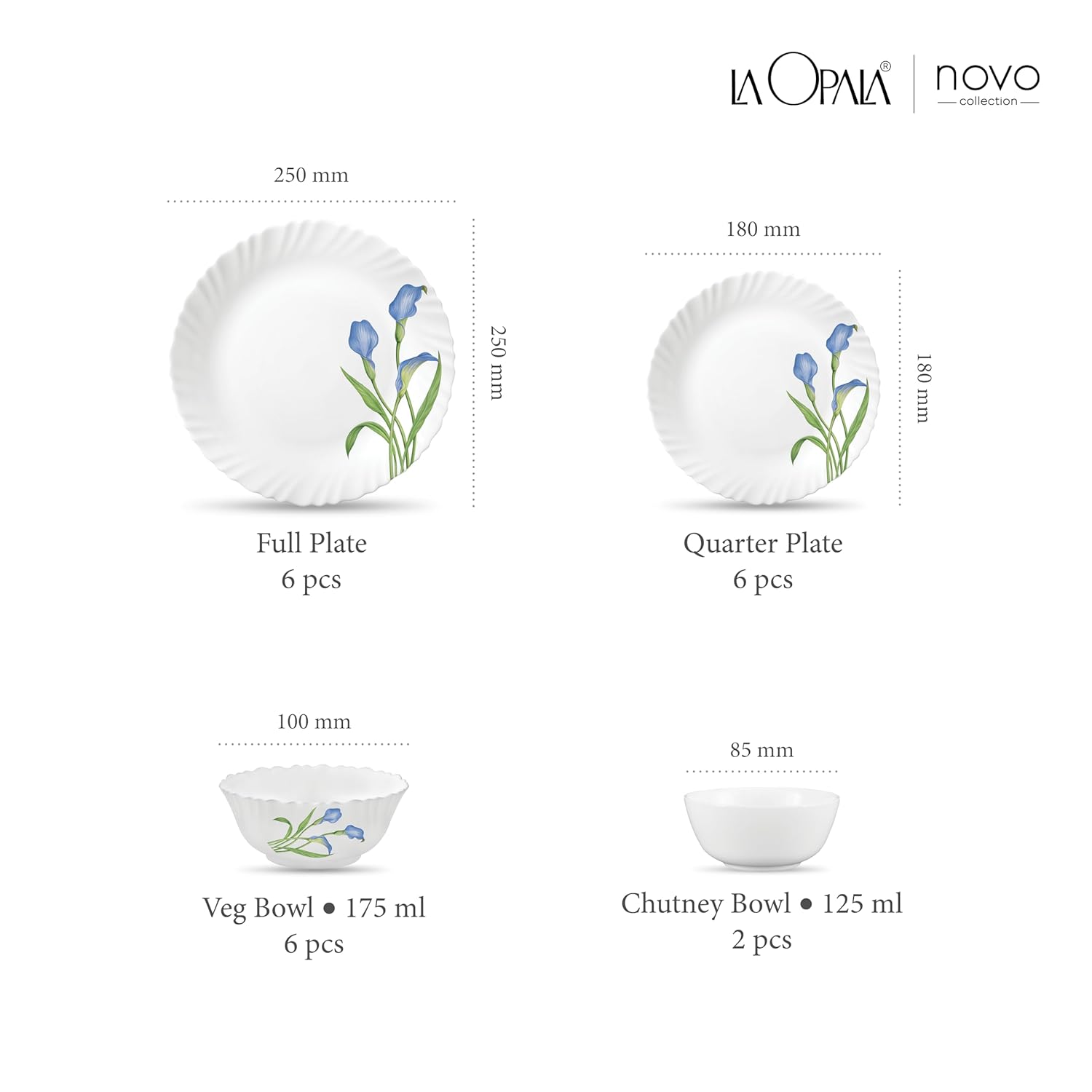 La Opala, Novo Collection, Opal Glass Dinner Set 20 pcs, Tender Trio, White