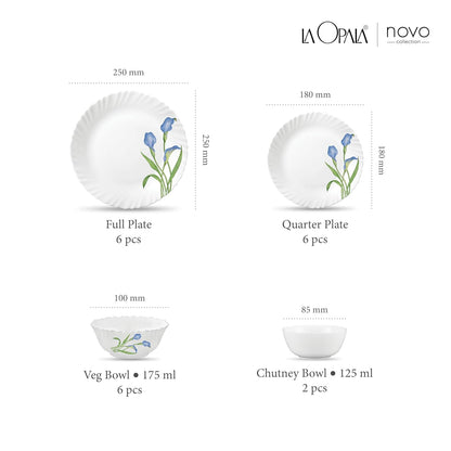La Opala, Novo Collection, Opal Glass Dinner Set 20 pcs, Tender Trio, White
