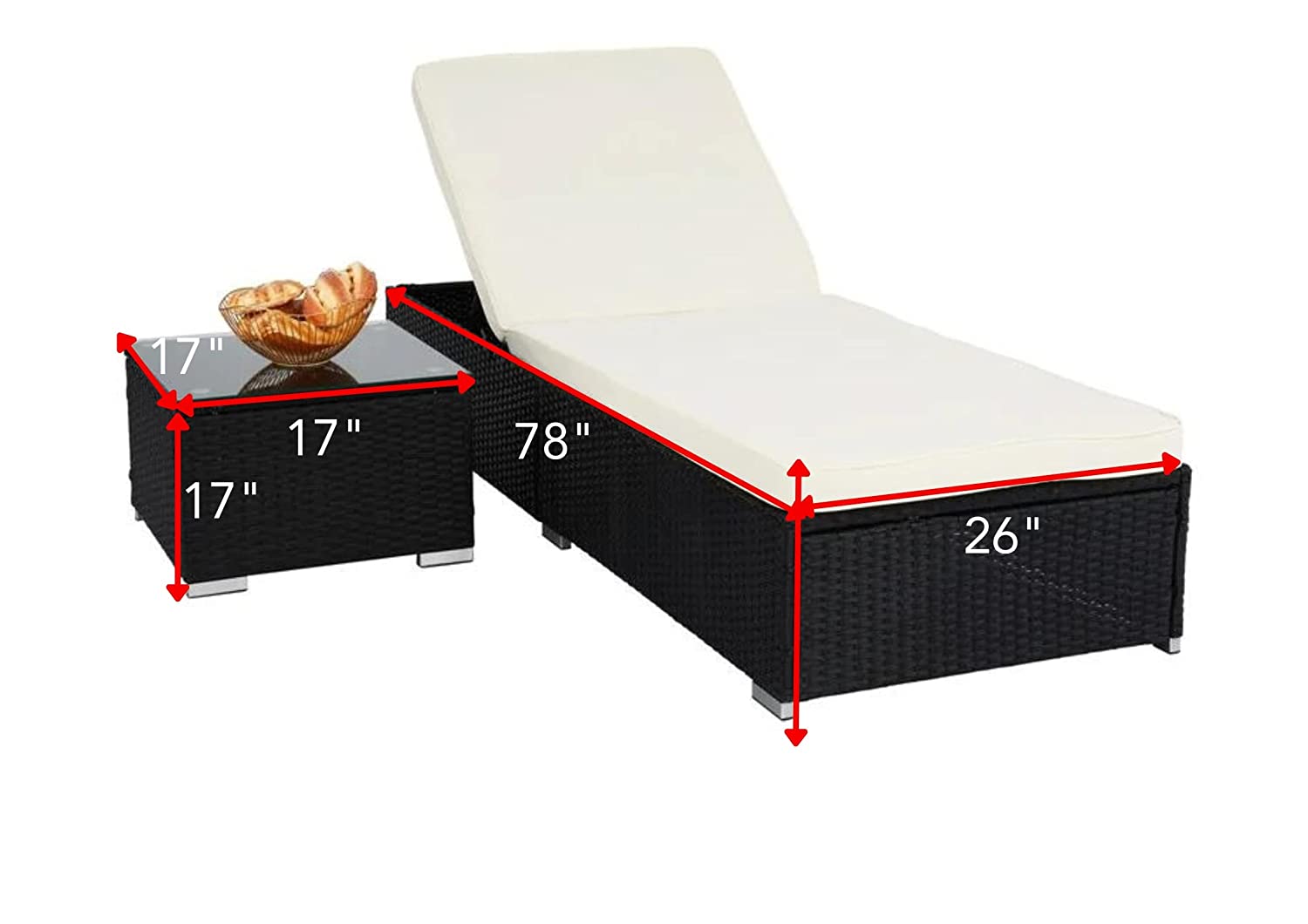 Gaston Outdoor Swimming Poolside Lounger With  1 Side Table (Black + White)