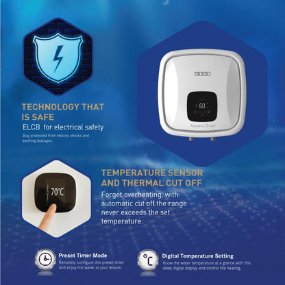 USHA SWH AQUERRA SMART 15L WHITE, With Free Installation and Connection Pipes