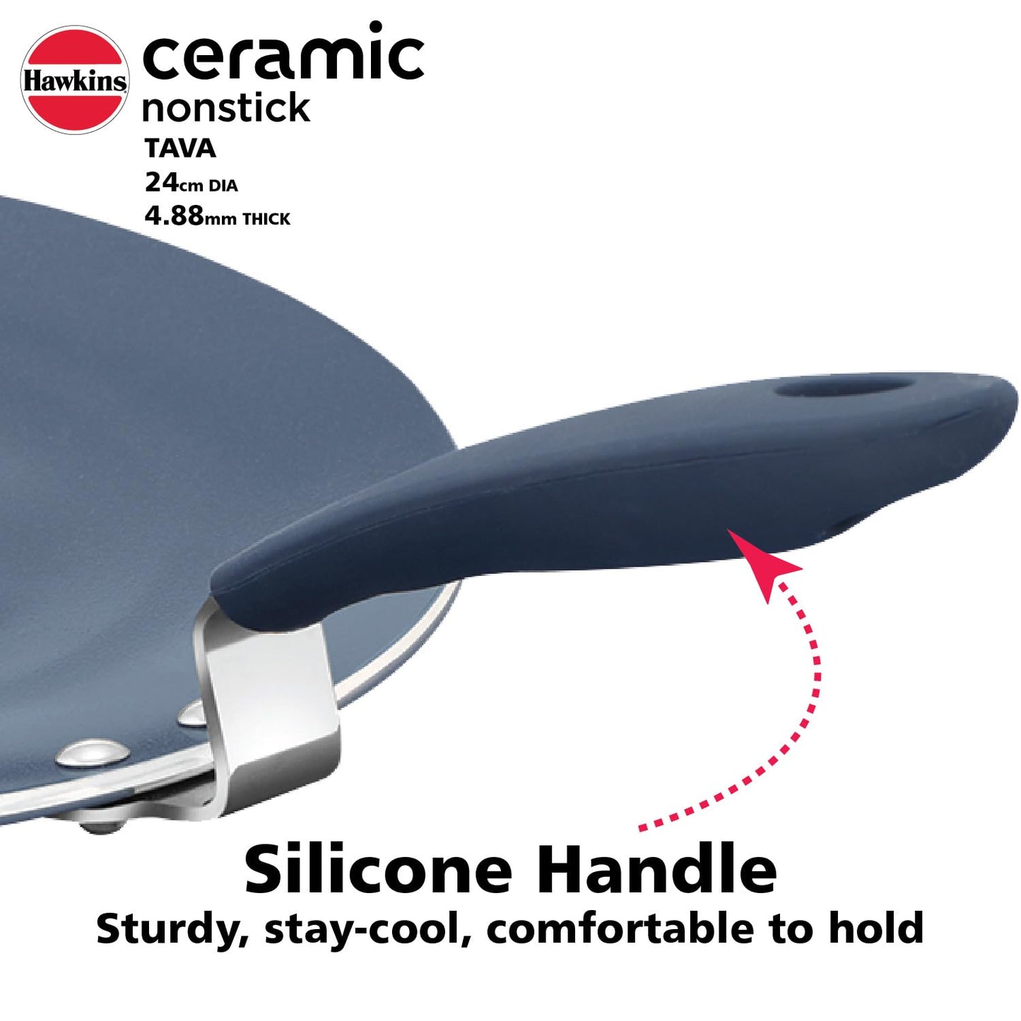 Hawkins Ceramic Nonstick Tava, 24 cm Diameter, Induction Paratha Tawa, Granite Griddle (ICT24)