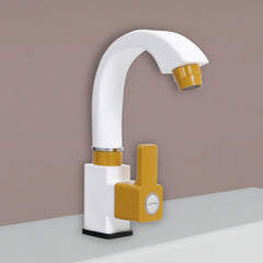 Plantex PTMT EDS-126 Single Lever Sink Tap with Teflon Tape/Kitchen Sink Tap 360° Swivel Spout with Water Saving for Kitchen Tap (Yellow & White)-1