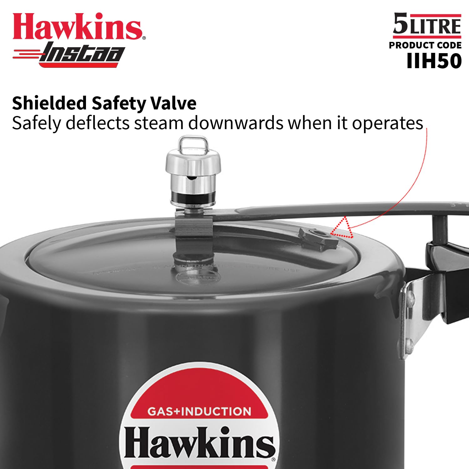 Hawkins 5 Litre Instaa Pressure Cooker, Induction Inner Lid Cooker, Tall Body Hard Anodised Cooker, Black (IIH50)