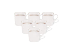Clay Craft Elegant Gold Line Coffee/Tea Cups Set of 6 Perfect for Daily use 180 ml, White, Standard (Asian-Set of 6)