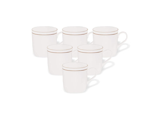 Clay Craft Elegant Gold Line Coffee/Tea Cups Set of 6 Perfect for Daily use 180 ml, White, Standard (Asian-Set of 6)