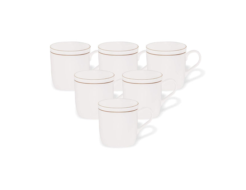 Clay Craft Elegant Gold Line Coffee/Tea Cups Set of 6 Perfect for Daily use 180 ml, White, Standard (Asian-Set of 6)