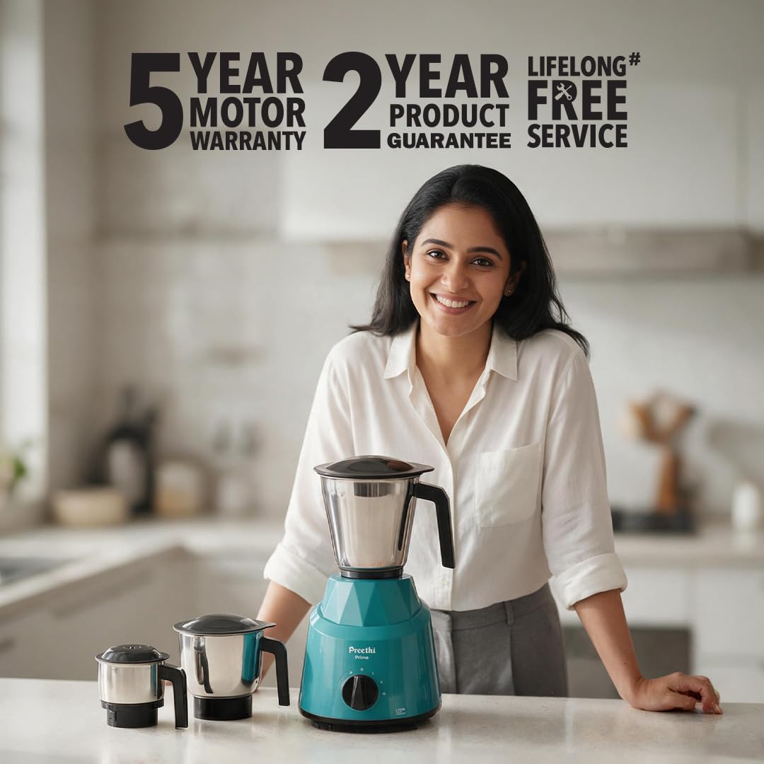 Preethi Prime Stainless Steel Mixer Grinder for Kitchen, 750 Watt, Green