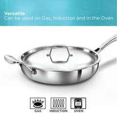 Hawkins Pro 26 cm Frying Pan, Triply Stainless Steel Fry Pan with Stainless Steel Handle and Stainless Steel Lid, Silver (PSF26S)