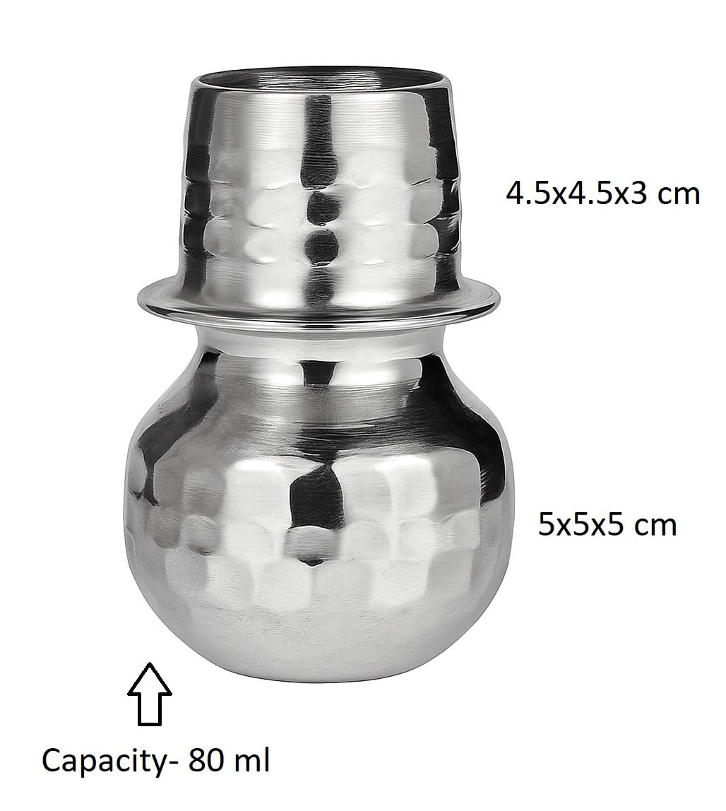 Dynore Stainless Steel Hammered Traditional Design Mini/Small Loti Bhandi Set for Spiritual, Decorative, and Practical use