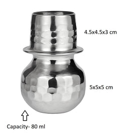 Dynore Stainless Steel Hammered Traditional Design Mini/Small Loti Bhandi Set for Spiritual, Decorative, and Practical use