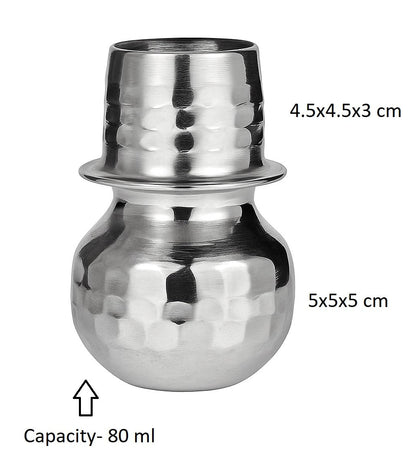 Dynore Stainless Steel Hammered Traditional Design Mini/Small Loti Bhandi Set for Spiritual, Decorative, and Practical use